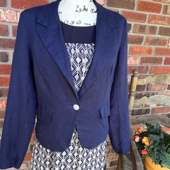 ST TROPEZ WEST NAVY LINEN BLAZER SIZE MEDIUM NWOT - Picture 13 of 13
